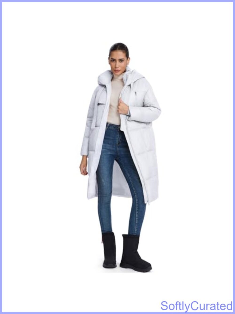 Women's Long Puffer Coat Hooded Quilted Padded Winter Parka Zip Pockets